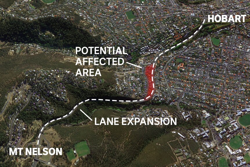 A graphic map showing the area to be affected by lane expansion.