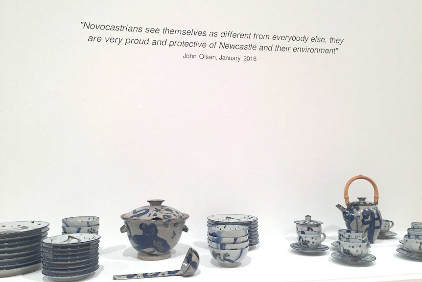 Ceramics by Australian artist, John Olsen, below a quote about Newcastle and its people.