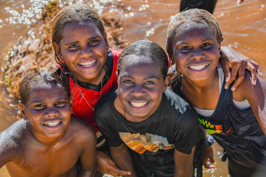 Four children in the Gascoyne River