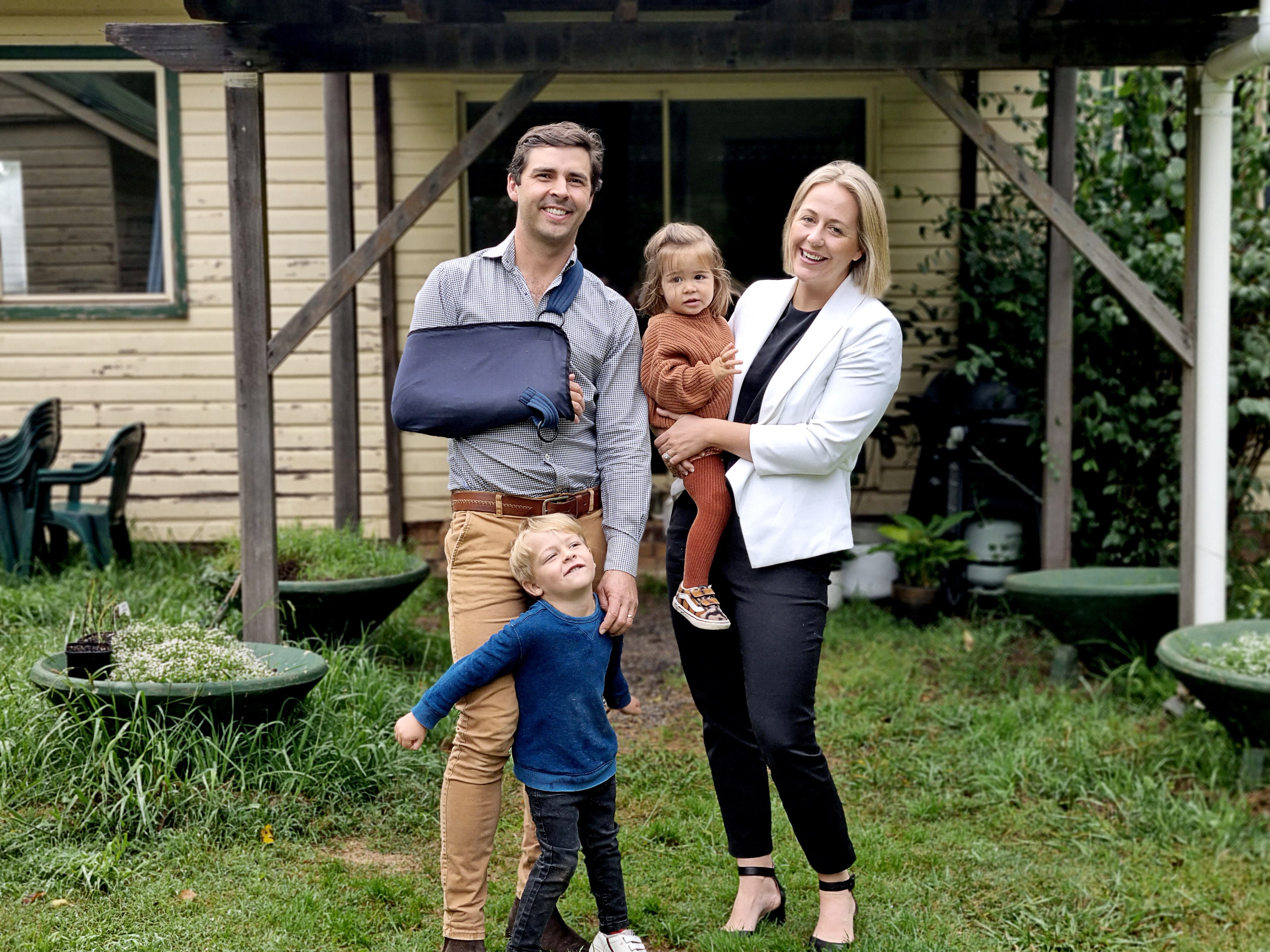 Photo of Jonathon Peatfield and Caitlin Wilson, with their children Harrison, 3, and Matilda, 18 months.