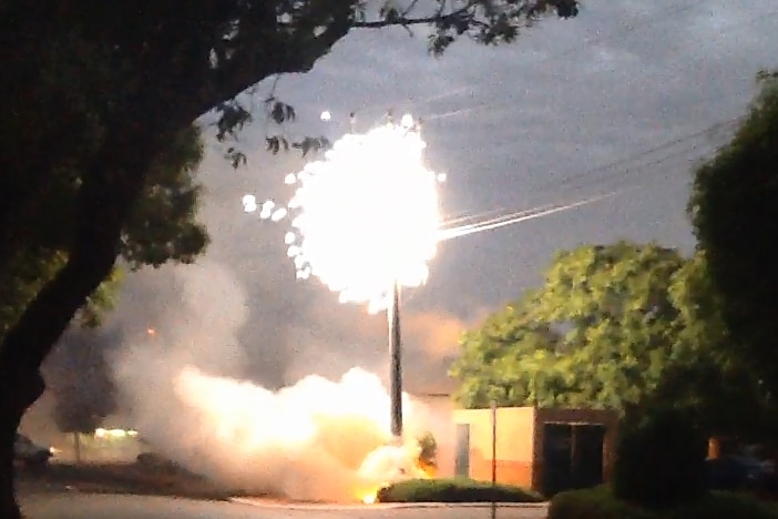 The flare from an explosion of a power pole in Inglewood