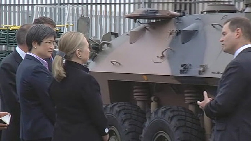 Mrs Clinton was given a tour of the defence hub