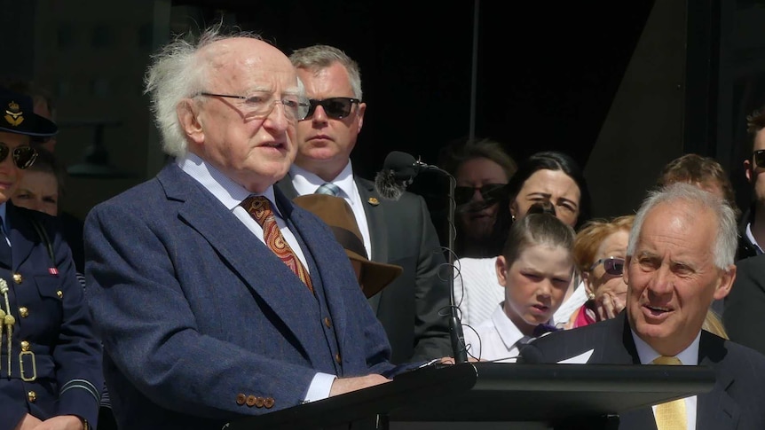 President of Ireland Michael Higgins in Hobart for Footsteps Towards Freedom sculpture unveiling