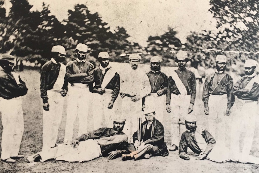 Australia's first international sports team, a squad of Aboriginal cricketers in 1868, pose for a group photo.