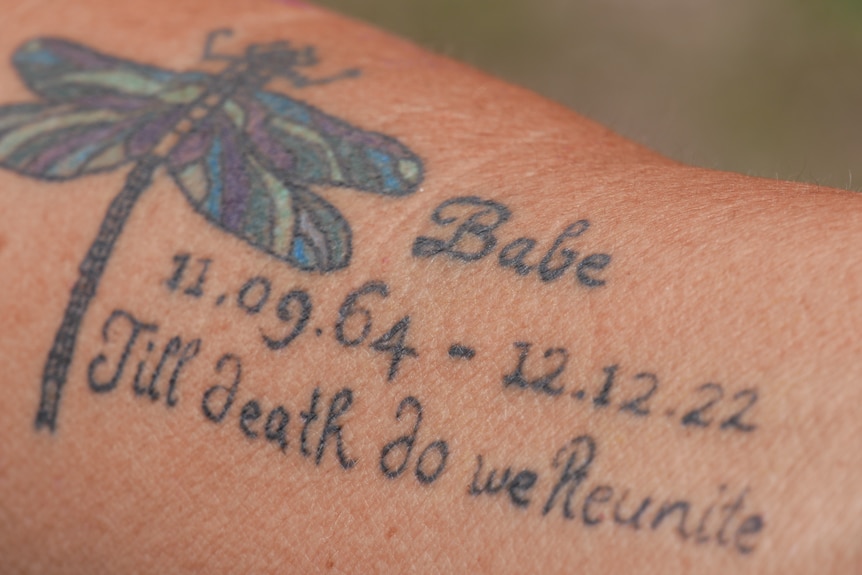 A tattoo on the forearm of Kerry Dare pays tribute to Alan Dare.