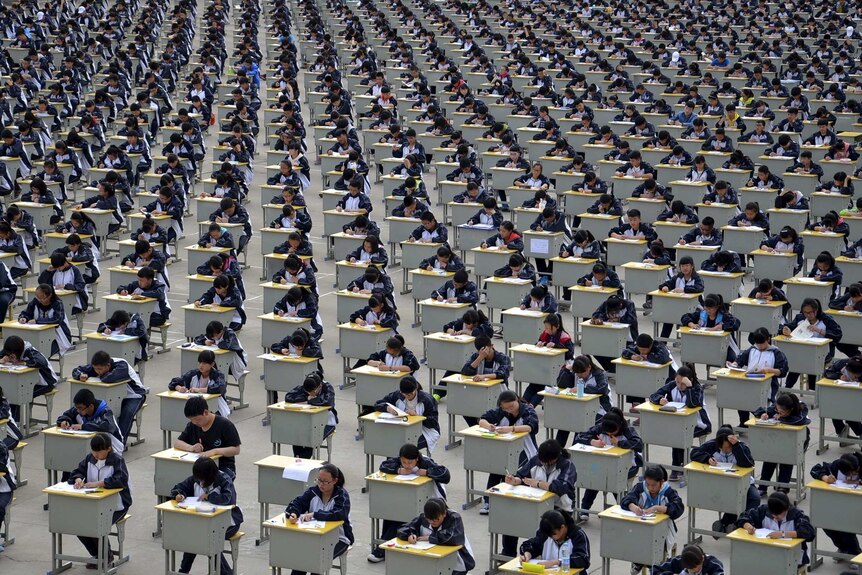 Students take an examination in China's Shaanxi province