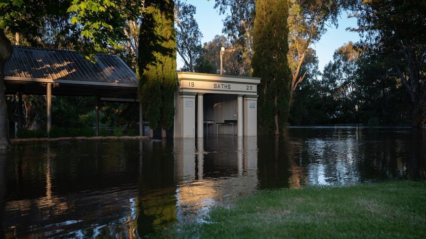 A building with floodwater covering the bottom