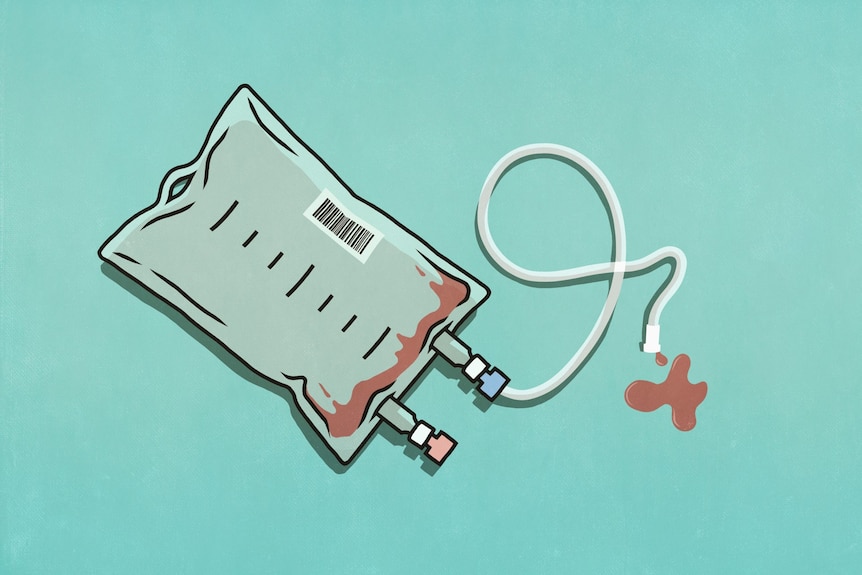A cartoon drawing of an empty blood transfusion bag