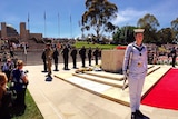 Service woman from Royal Navy at a Remembrance Day  ceremony in Canberra