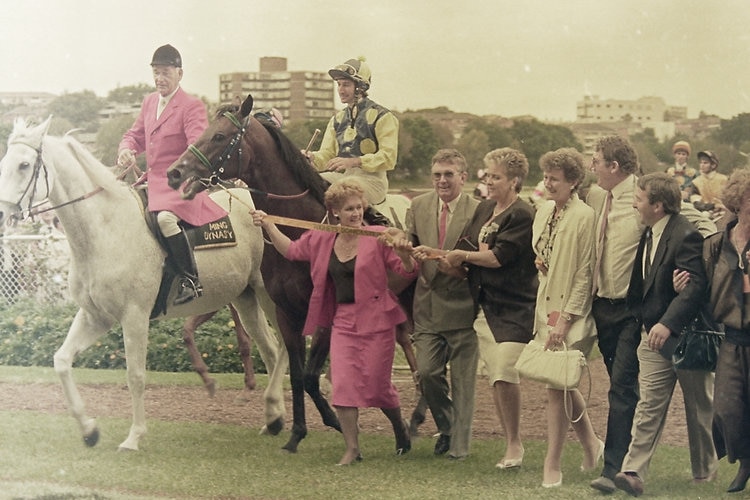 An old photograph of Barbara and her winning horse, Merimbula Bay. 