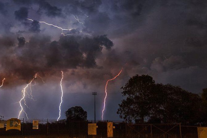 Multiple lightning strikes over Halls Creek in Western Australia.