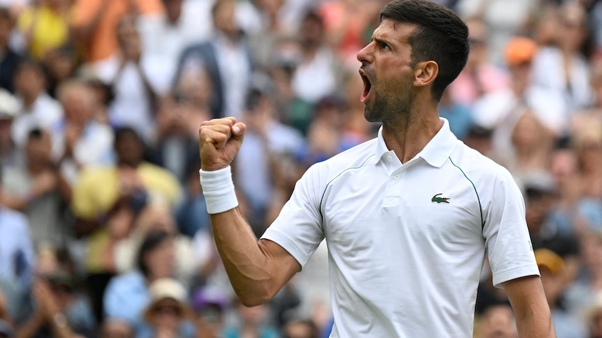 Novak Djokovic celebrates.