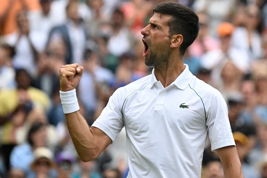 Novak Djokovic celebrates.