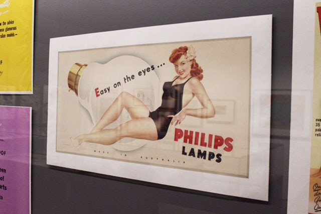 Philips light bulb ad featuring a 50s era pin up girl illustration.