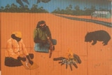 A mural showing the highway, outback, Indigenous people and wildlife at Yalata.