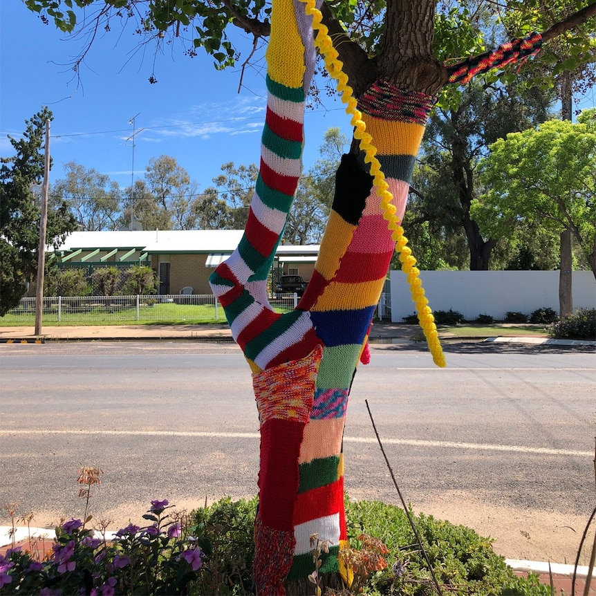 tree wrapped in wool