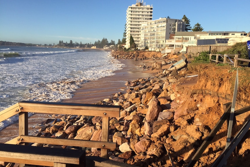 Properties on the severely eroded beachfront at Collaroy