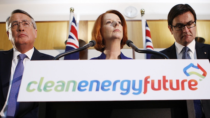 Wayne Swan, Australian Prime Minister Julia Gillard and the Minister for Climate Change and Energy Efficiency Greg Combet.