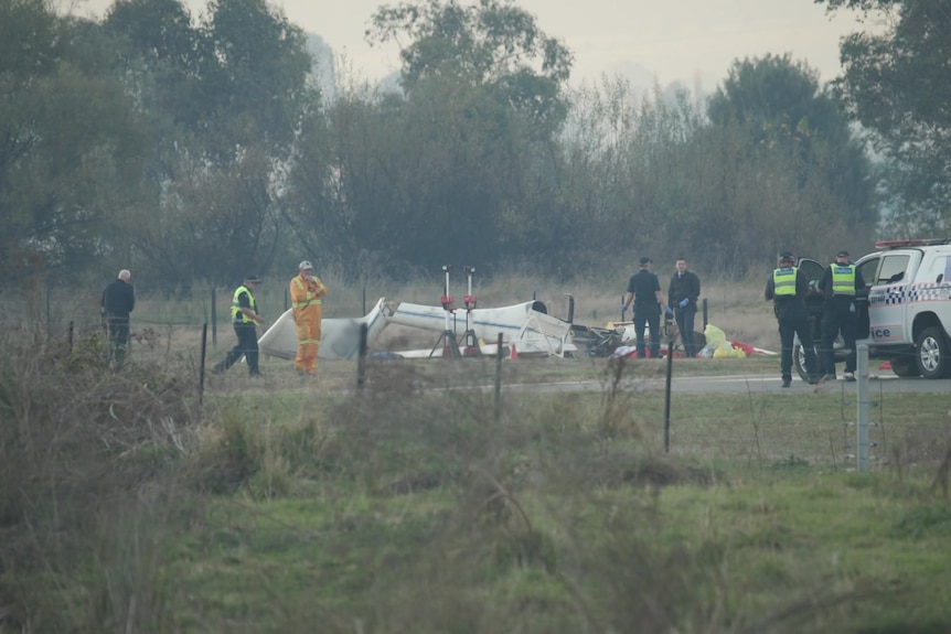 An aircraft crash with emergency services present.