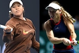 A composite image of Naomi Osaka and Caroline Wozniacki.