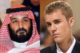 A composite image of pop star Justin Bieber and Saudi Crown Prince Mohammed bin Salman