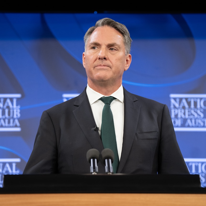 Richard Marles speaking at a podium in the National press Club