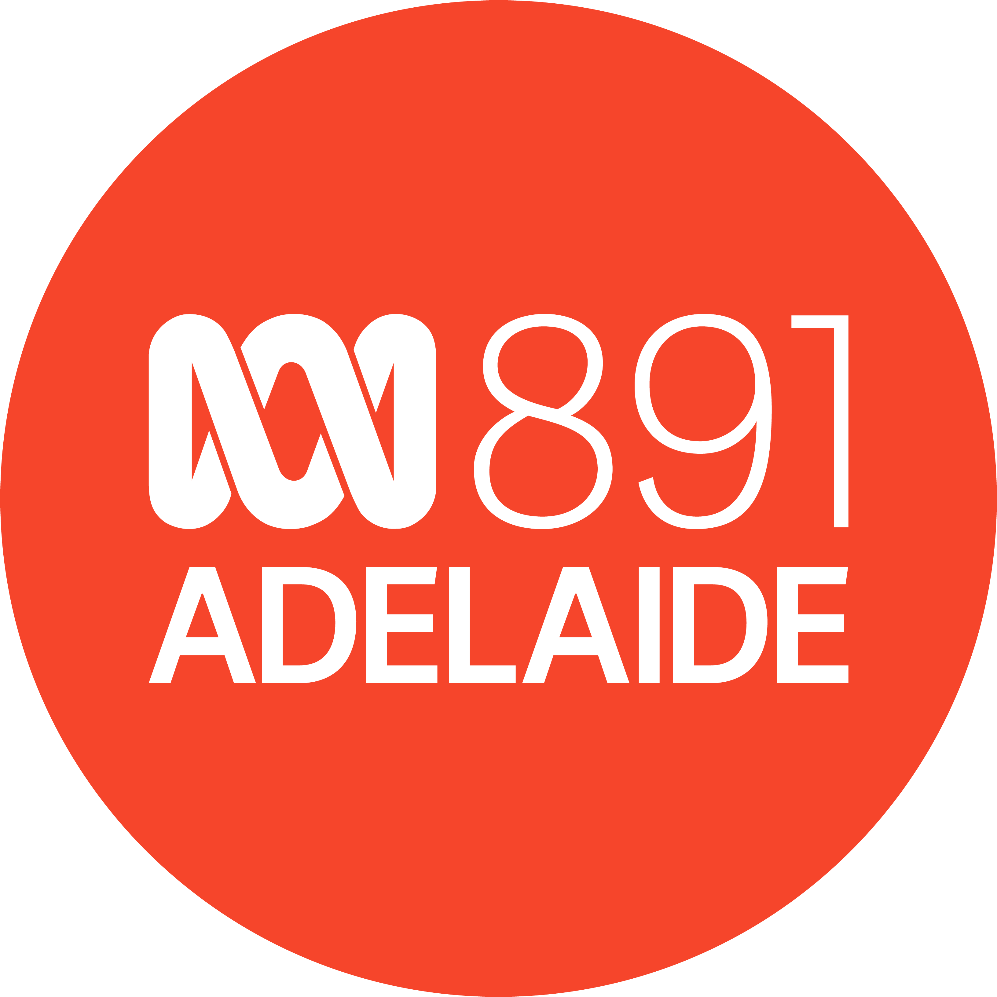 red circle with white abc logo and text 891 adelaide