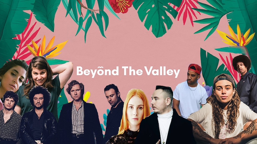 Collage of Beyond the Valley artists Wafia, Alex Lahey, The Kooks, Vera Blue, Duke Dumont, KYLE, Remi and Tash Sultana