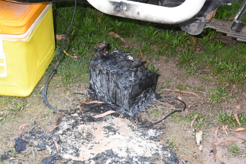 burnt battery visible at bucks camp site