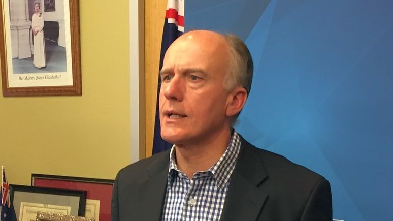 Liberal Senator Eric Abetz  at a post-election press conference in Hobart.