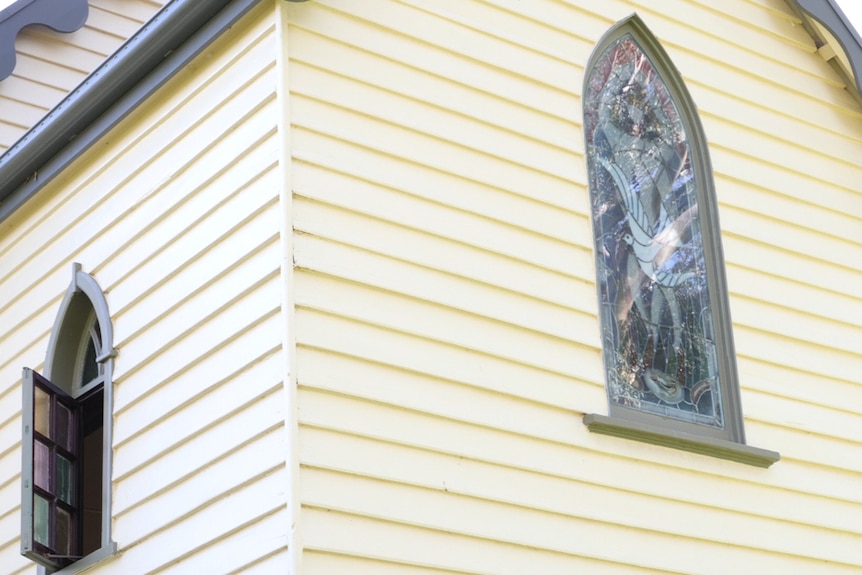 Leadlight windows of a timber church