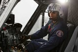 Actor Dwayne Johnson at the controls of CareFlight's rescue helicopter