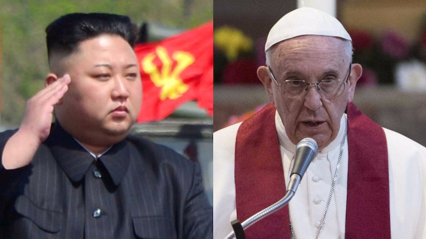 North Korea leader Kim Jong un and Pope Francis composite. April 30, 2017.