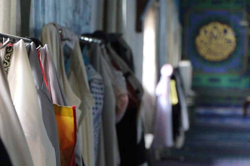 Clothes hanging in a mosque