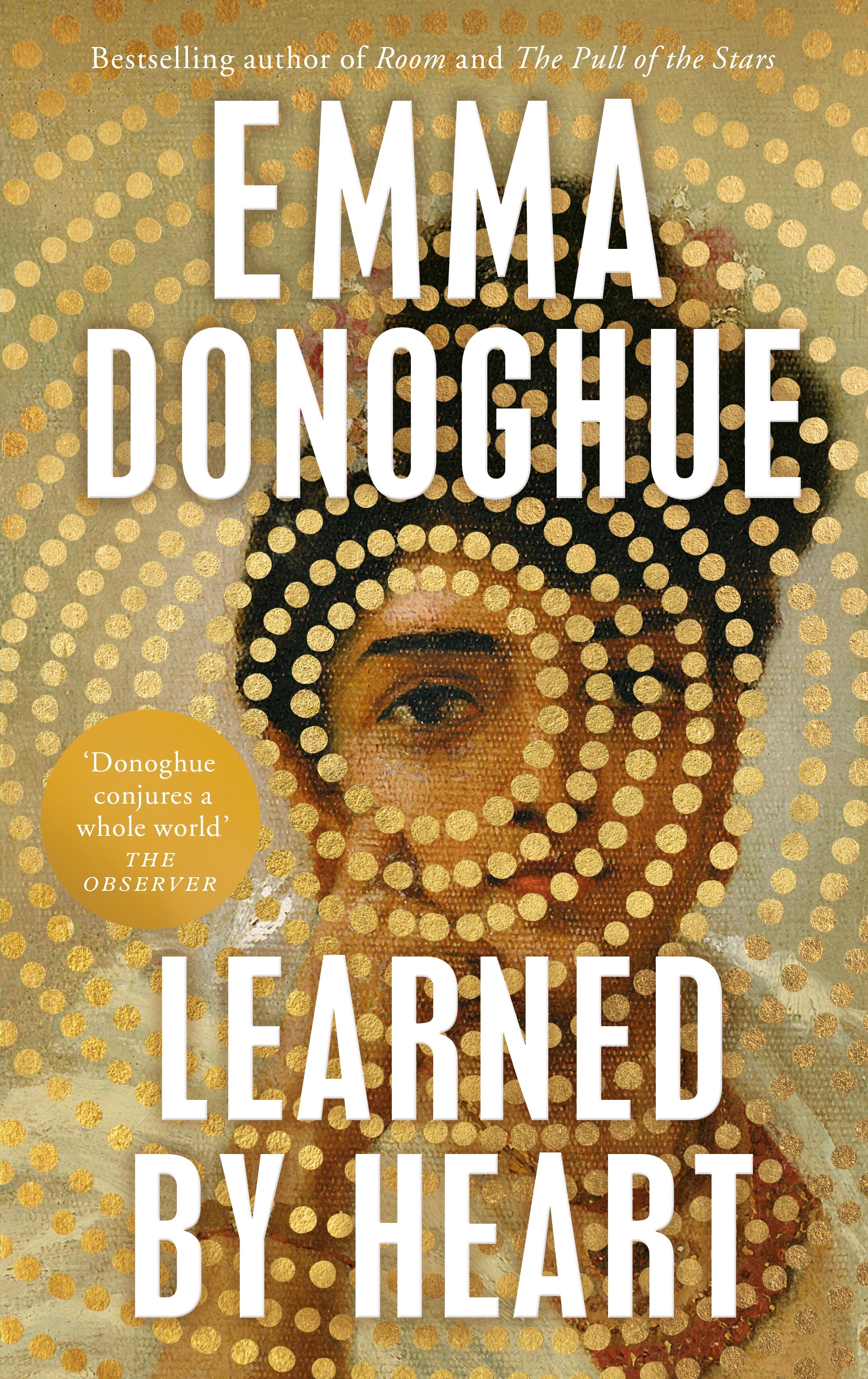 A book cover showing white text over an illustration of a woman covered in concentric circles made up of dots