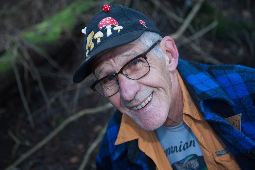 Herman Anderson in his fungi hat, in the forest