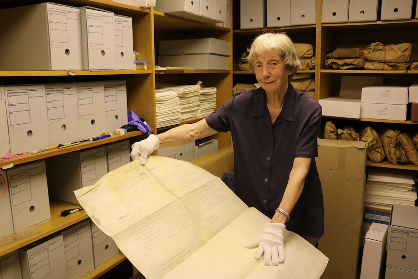 Supreme Court librarian Dorothy Shea at work in the storeroom