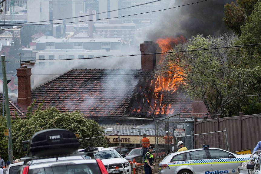 Nearby neighbour Nikki Long took this photo of the North Hobart fire.