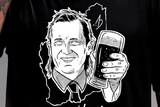 WA Premier Mark McGowan pictured on a t-shirt holding up a beer and wearing a mullet.