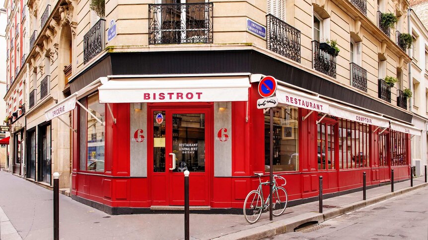 A red restaurant on a Paris corner