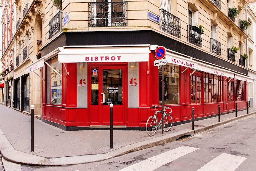 A red restaurant on a Paris corner