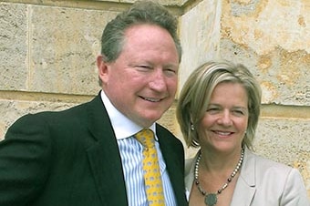 Mining magnate Andrew Forrest with his wife Nicola outside the University of Western Australia
