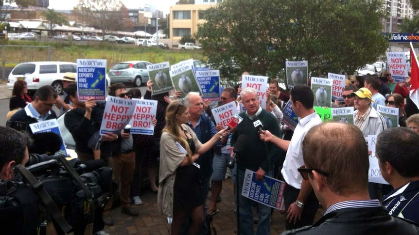 Protesters outside the Illawarra Mercury