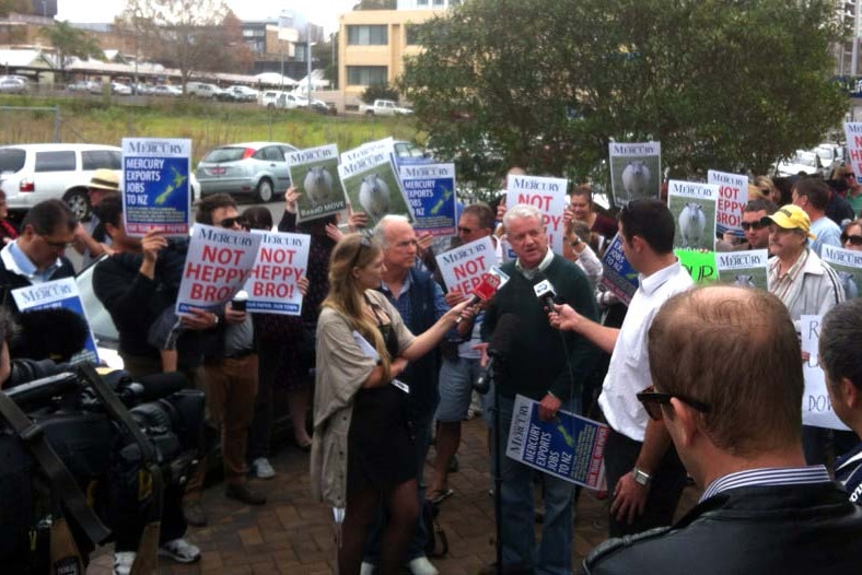 Protesters outside the Illawarra Mercury