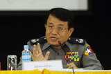 Chief of Myanmar Police Force Zaw Win talks during a press conference in Naypyitaw, Myanmar Sunday, Oct. 9, 2016.