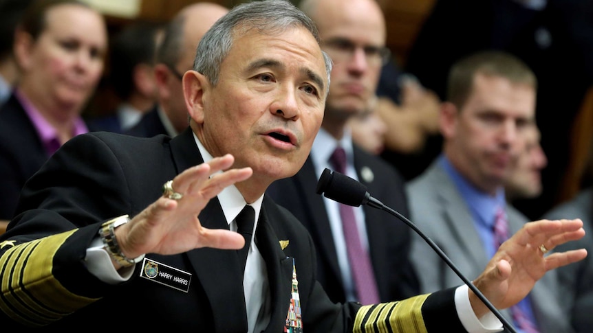 Admiral Harry Harris testifies before a House Armed Services Committee hearing.