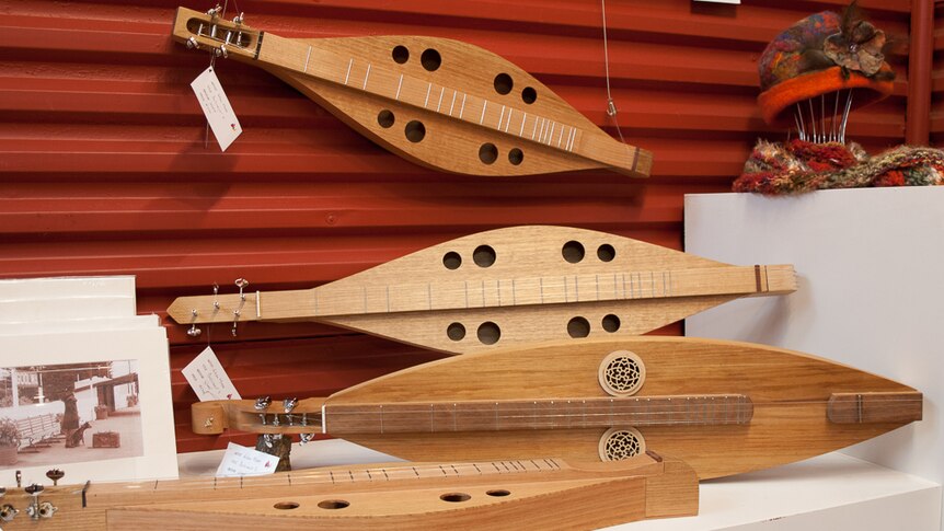 Dulcimers for sale at gallery in Goolwa.