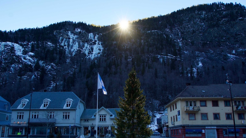 The Solspeilet shines light into the Rjukan town centre.