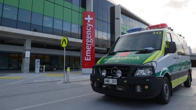 An ambulance parked outside the new Royal Adelaide Hospital emergency department
