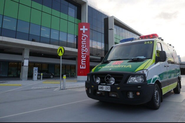 An ambulance parked outside the new Royal Adelaide Hospital emergency department